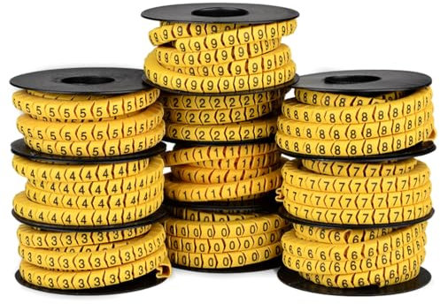 10 Stück 62.7 × 28mm Rohrkabelmarkierung, PVC-Markierung von 0 Bis 9, ca. 270 Kapseln pro Rolle, Kabel Beschriftung 2,5 mm², Hohe Zähigkeit, Einfach zu Bedienen, Nicht Leicht Abzufallen (10)