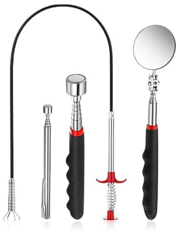 PARFCO Aimant Telescopique, Miroir Télescopique et Outil Mecanique Auto, Pick-Up Télescopique 4 Pièces, Pince Telescopique, pour Égouts, Toilettes, Réparations Automobiles