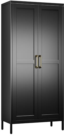 Aobabo Metal Office Shaker Storage Cabinet with 2 Doors and 3 Adjustable Shelves - 155cm High Black Heavy-Duty Cabinet, 4-Tier Tall Steel Cabinets for Garage,Office,living Room Assembly Required