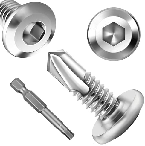 Wavanta 40Pcs Self Tapping Screws, 5 x 16mm Flat Head Self Drilling Screws for Metal, 410 Stainless Steel Screw, Hex Socket, Tek Screw with Screwdriver Bit