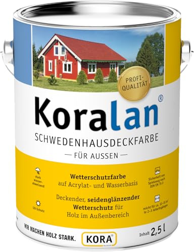 KORA Koralan® Schwedenhausdeckfarbe – Deckende Holzfarbe für Dachuntersichten, Fachwerk, Gartenhäuser, Carports & Holzfassaden (Weiß, 0,75 Liter)