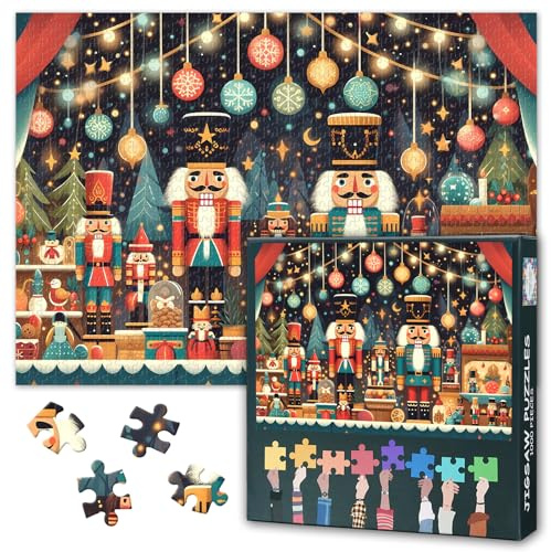 Puzzle pour Adultes 1000 Pièces Casse-Noisette Noël Vacances Festives Soldats d'Étain Figurines en Bois Jeu de Famille Hiver Décor À La Maison 70 x 50 cm