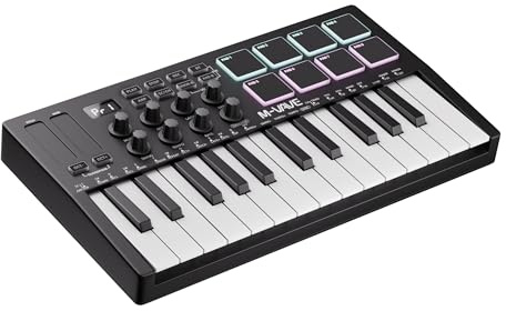 Joinfworld Midi Keyboard Controller 25 Key Portable Mini Bluetooth & USB Midi Piano with 8 Backlit Drum Pad, 8 Knobs and Music Production Software for Computer Recording, Music Production