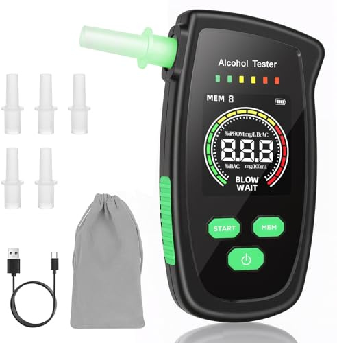 woeaozy Ethylotest Electronique - Rechargeable Alcotest Numerique avec écran, Etiloteste Electronique avec 5 Embouts, Ethylometre mesures de Haute précision