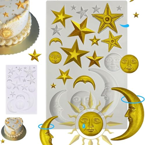 ZIOYANE 1 moule à gâteau en silicone motif lune étoiles soleil visage fondant chocolat moule pour la pâtisserie décoration de gâteau bricolage artisanat