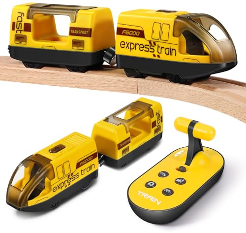 WGIDSKKI Tren Eléctrico de Juguete con Control Remoto para Vías de Madera, Locomotora Magnética, Compatible con Thomas, Brio y Chuggington, Regalo para Niños 3-6 Años