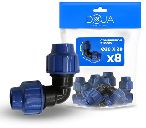 DOJA Barcelona Codo Compresion PP - Pack 8-20x20mm - Fácil Instalación - Codo de Compresión para Tubería de Polietileno Material Resistente - Conector Compresión MDPE, Ideales para Riego