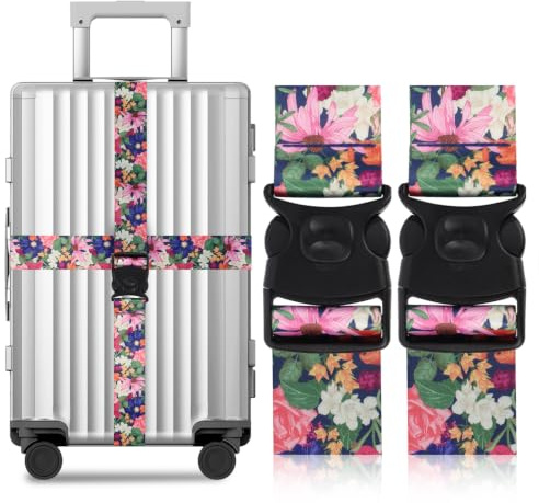 2Pcs Luggage Straps for Suitcase, Suitcase Straps Adjustable, Flower Cross Luggage Belt with Lock for 20-32 inch Travel Case