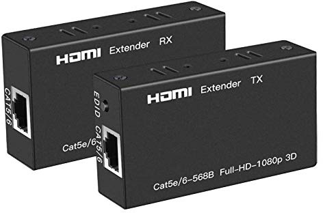 Ozvavzk HDMI Extender Transmitter Extensions 60M Cat 6/5E Receiver Supporta Full HD 1080P 3D HDCP EDID Hdmi Estensori per TV DVD Laptop PC Sky（Trasmettitore+UTP+RJ45+Ricevitore）