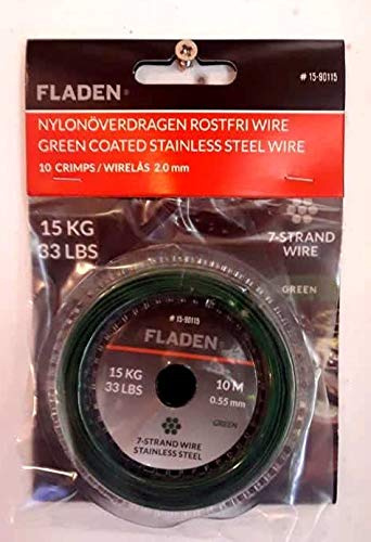 FLADEN 7 Strand Coated Wire Trace + 10 Crimps. 10m / 33lb. Zander Perch Pike Fishing