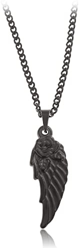 Made by Nami Collier Homme avec Pendentif - Chaîne pour Homme 60 cm en Acier Inoxydable - Chaîne à Maillons Artisanale - Cadeau d'Anniversaire pour Lui (Aile noire)