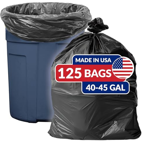 Reli. SuperValue 40-45 Gallon Trash Bags | 125 Count | Made in USA | Heavy Duty | Black Multi-Use Garbage Bags