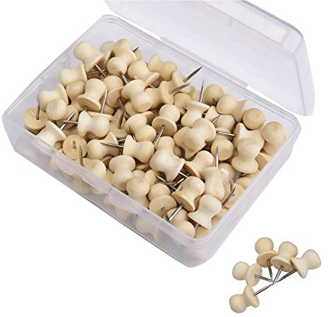 Pinwandnadel,Pinnwand Pins,Pinnadeln Holz,Pinnwand Nadeln,Pins für Pinnwand,Pinnadeln,Reißnägel Holz für Korkplatte,Landkarte,Fotos,Haus,Brüo,Handwerke (Rundkopfnägel,Holzfarbe, 50 Stück)