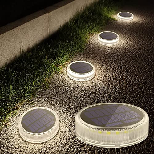 Lacasa Lampe Solaire Exterieur, Lot de 4 Lumiere Extérieur Terrasse Sol LED Blanc 4000K, Lumière toute la nuit, Éclairage étanche pour Chemins Marches de Jardin Escalier Allée, Rond