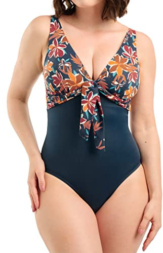 SANS COMPLEXE Bain - Maillot de Bain 1 pièce sans Armatures - Staycation - Bleu/Multicolore - 38