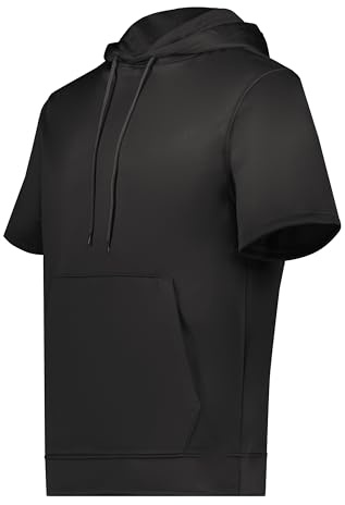 Augusta Sportswear Mens Wicking Fleece Short Sleeve Hoodie – Lightweight Athletic Hoodie With Pouch Pocket QC