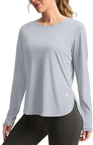 Women's Sun Shirts UPF 50+ Long Sleeve UV Protection Shirt Lightweight Quick Dry Workout Hiking Tops for Women(Light Grey,M)