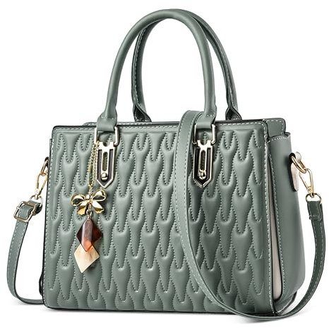 DIRRONA Elegante Damen Handtasche Mode Umhängetaschen Mit Anhänger Mittel Lässig Crossbody Tasche Pu Leder Henkeltasche Schultertasche für Geschäft Arbeiten Party Reisen Grün