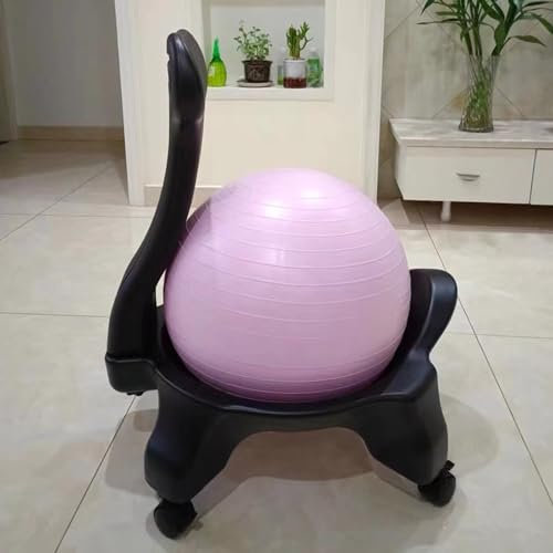 Sittboll Bollstol Träningsbollstol Rosa med Rullbas, Medicinbollstol med Hjul & Luftpump, Ergonomisk Balansbollspall för Tunga Människor