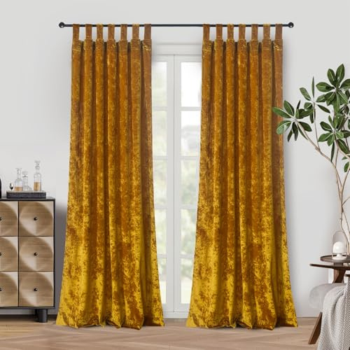 gisewood Gold Velvet Curtains 84 inch Long for Living Room,Set of 2 Panels Tab Top Window Treatment Room Darkening Heavy Decorative Curtains Drapes for Bedroom