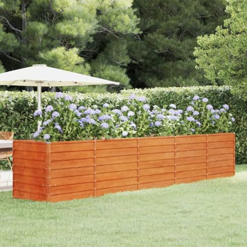 prissent Hochbeet für den Garten, Pflanzgefäß für den Garten, Pflanzgefäß aus Metall, rechteckiger Blumenkasten für den Außenbereich, Rost, 400 x 80 x 77 cm, Cortenstahl