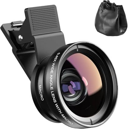 Objetivo para movil Universal, Objetivo 2 en 1 para teléfono móvil, Lente teléfono móvil, Objetivo Gran Angular de 0.45X y Macro de 12.5X, Compatible iOS y Android mayoría de Smartphones