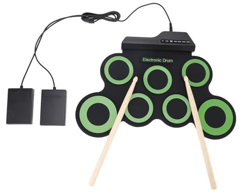 Elektronisches Schlagzeug-Set, 7 Drum-Übungspads mit Kopfhöreranschluss, Roll-Up-Drum-Kit-Maschine mit Lautsprecher, Drum-Pedalen und Sticks, Ideales Geburtstagsgeschenk