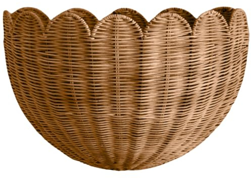 BEBE BASK Scalloped Wicker Hanging Basket - The Original Wicker Wall Decor - Hand Woven Wall Basket - Home Décor Wall Hanging Basket - Wall Storage Basket for Nursery, Living Room and Bathroom (Mocca)