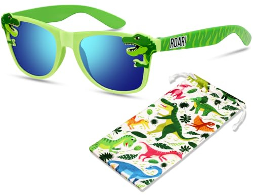 Hifot Lunettes de Soleil Enfant Garçon Fille, Dinosaure Lunette Soleil Enfant 3 Ans à 10 Ans, avec Pochette Souple, avec Protection UV400, Convient pour Sport Cyclisme Plage Extérieur Anniversaires