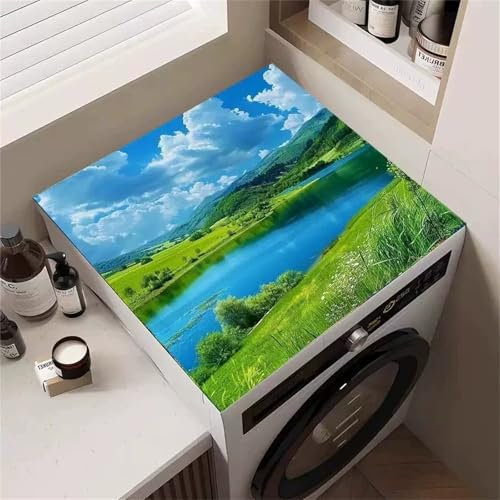 Highdi Paysage 3D Housse de Protection pour Machine à Laver Top,Coussin de Machine à Laver Antidérapant Housse de Machine à Laver pour Machine à Laver Ou Sèche-Linge (Ciel Bleu,60x60cm)