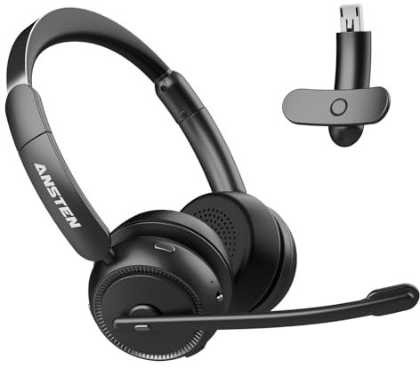 ANSTEN Headset mit Mikrofon Bluetooth, Geräuschunterdrückung, 40 Hrs Spielzeit, Wireless Headset Kabellos mit Active Noise Cancelling (ANC), Ultra Komfort, Kompatibel mit Windows, Mac,Linux
