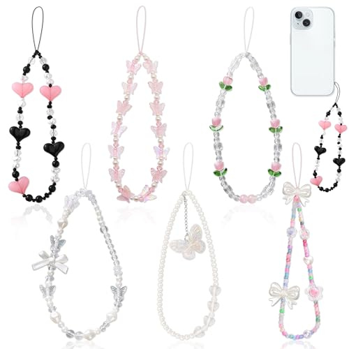 YiiHHooN Handyanhänger für Frauen,6 Stück Handykette Kurz, Beaded Handyband Klassischer Schlüsselanhänger Perlen Handy Schmuck für Handy-Hülle Kamera Schlüsselanhänger