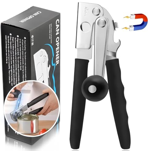 Hand Crank Can Opener,Commercial Can Opener Manual Heavy Duty with Comfortable Extra-Long Handles,for Seniors and Kitchen, Large Handheld Can Open Easy for Big Cans (Black)