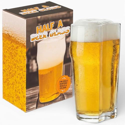 MIJOMA Halvt ölglas 365 ml av glas – roligt ölglas som skämt gåva för ölälskare, herrkvällar, fest och stambord