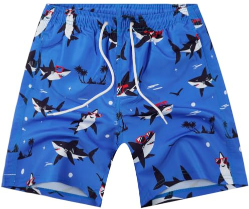 OSDUE Strandshorts badbyxor för barn, badbyxor pojke strand snabbtorkande badkläder ledig lättvikt badshorts med nätfoder för pojkar och tonåringar 3–14 år | Småbarn tryckta badshorts justerbar midja, med nätfoder, sport löpning simshorts