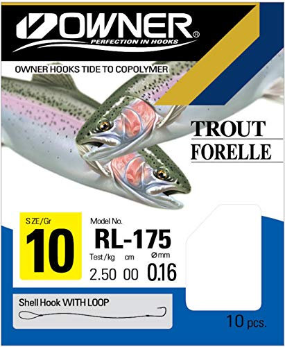 Owner RL-175 Forellenhaken blau 60cm - 10 gebundene Angelhaken, Gr./Durchmesser/Tragkraft:Gr. 10/3.7kg / 0.20mm