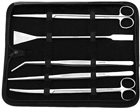 Komplett-Aquarium - Terrarium Set (Pflanzen-Pinzetten, Pflanzenschere, Kiesspatel im Etui), Edelstahl