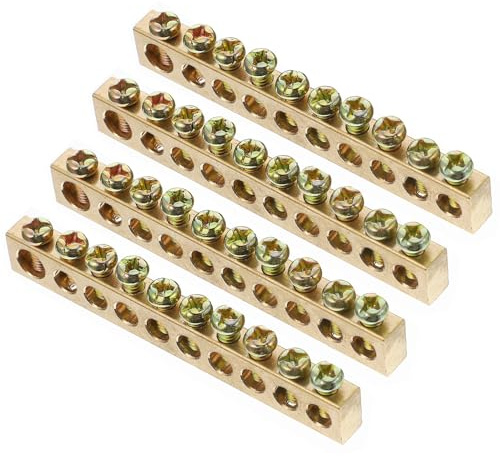 VILLCASE Barra de Tierra de Terminal de 4 Piezas 12 Agujeros Barras de Conexión a Tierra Eléctrica Cable de Distribución Terminal de Tornillo Barra de Tierra de Latón