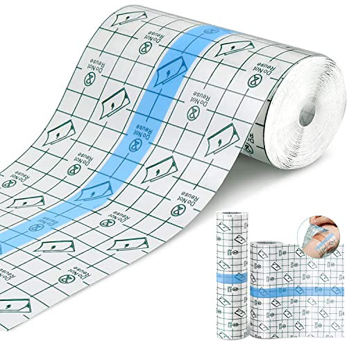 SAMSYOKI 2 rouleau transparent pansement bandage, pansement impermeable tatouage extensible adhésif film transparent plaie anti-allergique pour douche natation sport 15cmx5m + 10cmx5m