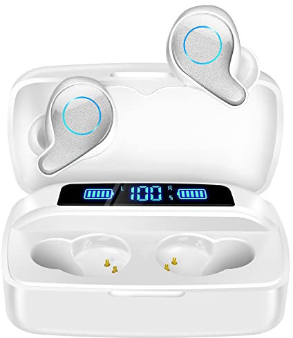 Esiposs Auriculares inalámbricos, Bluetooth 5.0 in-ear auriculares con micrófono, 156H tiempo de reproducción con USB-C LCD, sonido estéreo inalámbrico IPX7, resistente al agua, auriculares para