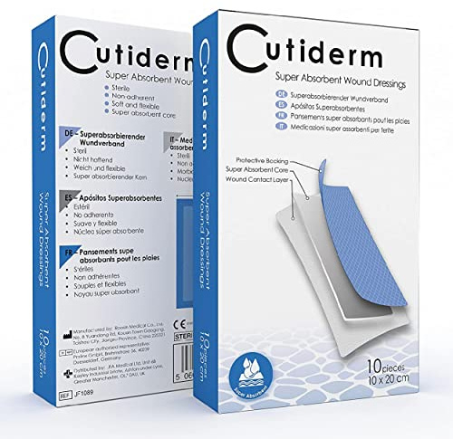 Cutiderm Sterile Low Adherent Super Absorbent Wound Dressings 10cm x 20cm Pack of 10 - Designed for Highly exuding Wounds