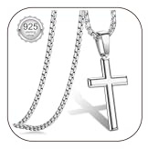 Diamday Collar Cruz Plata 925 para Hombre Mujer Colgante Cruz Collar de la Rolo Cadena 41-76 CM