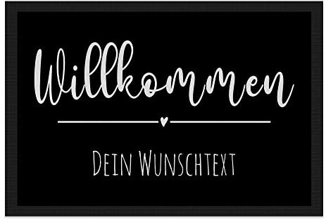 PR Print Royal Personalisierte Fußmatte eine Zeile Wunschtext - Willkommen Herz - Geschenke zum Einzug | rutschfest, 90x60cm mit Gummirand