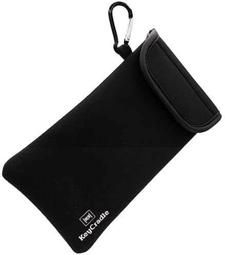 KeyCradle Phone Sock – Neoprene Phone Pouch for up to 7 inch Phones with 2 Carabiners, Neck Lanyard & Wrist Strap – Black