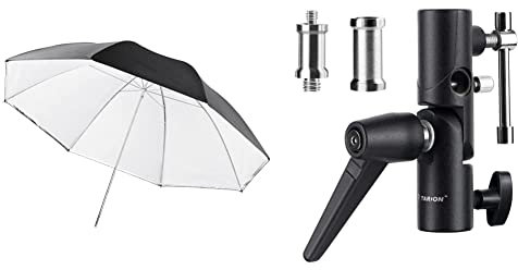 walimex pro 2in1 Reflex- Durchlichtschirm weiß 84 & TARION Blitzneiger Schirmhalter inkl. 1/4%22 3/8%22 & 3/8%22 1/4%22 Spigot Gewindeadapter für Lampenstativ