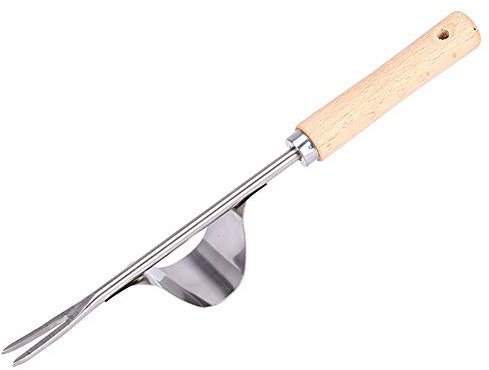 Spactz Wood Handle Stainless Steel Garden Weeder Hand Weeding Removal Cutter Dandelion Puller Tools Multifunction Weeder