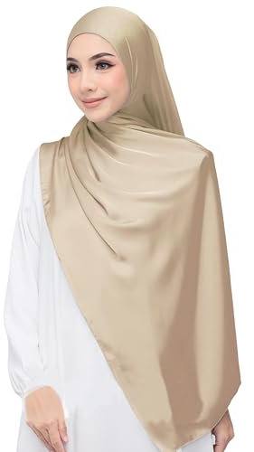 Lina & Lily Luxus-Satin Hijab Kopftuch Schal für Muslimische Frauen Extra Langer (Beige)