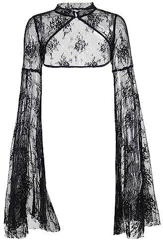 YINGWIN Bolero de encaje gótico para mujer, manga larga, manga acampanada, con hendidura, ropa gótica para mujer, Negro , M