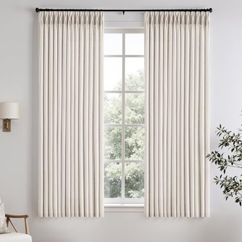 ANRODUO Natural Pinch Pleated Linen Curtains 72 Inches Long 2 Panels