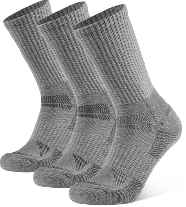 CLOSEMATE Mens Merino Wool Winter Thermal Crew Socks Cushioned Anti Blister Moisture Wicking for Hiking Sports 3 Pairs(3LightGrey, Size L)